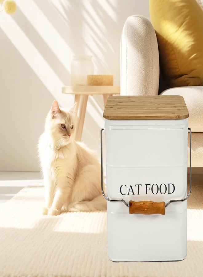 Morezi Cat Food Storage Container Storage bin with Wooden lid Scoop Included White Metal cat Food Container in Kitchen countertop - Image 3